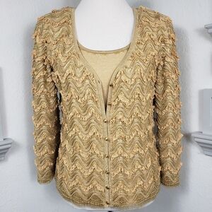Escada 2p Gold Lace Pearl Sequin Beads Cashmere Silk Lurex Vintage sz EU…